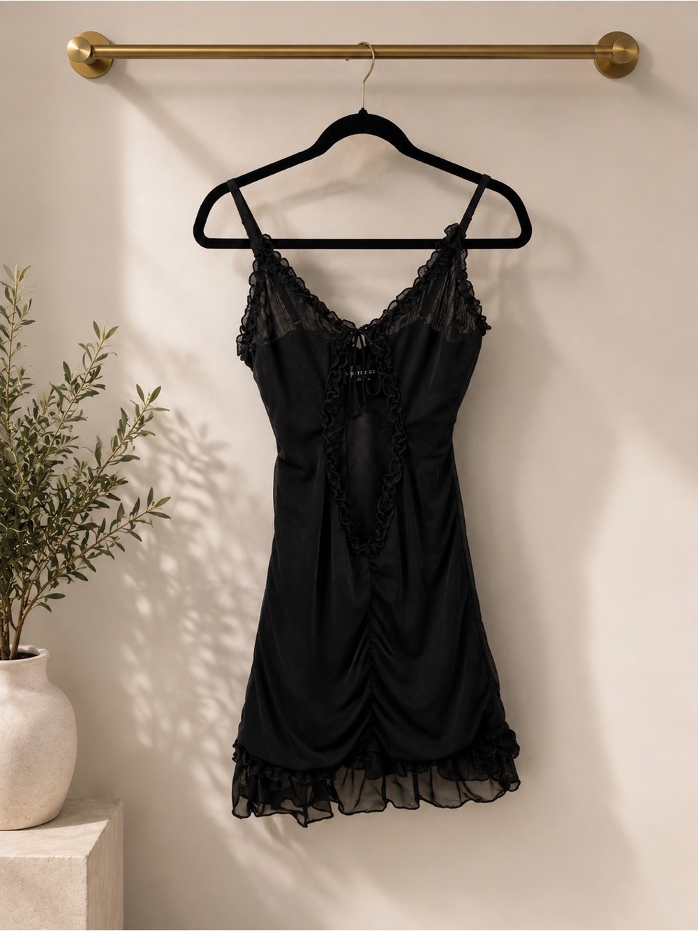 White Fox Black Lace Ruffle Mini Dress